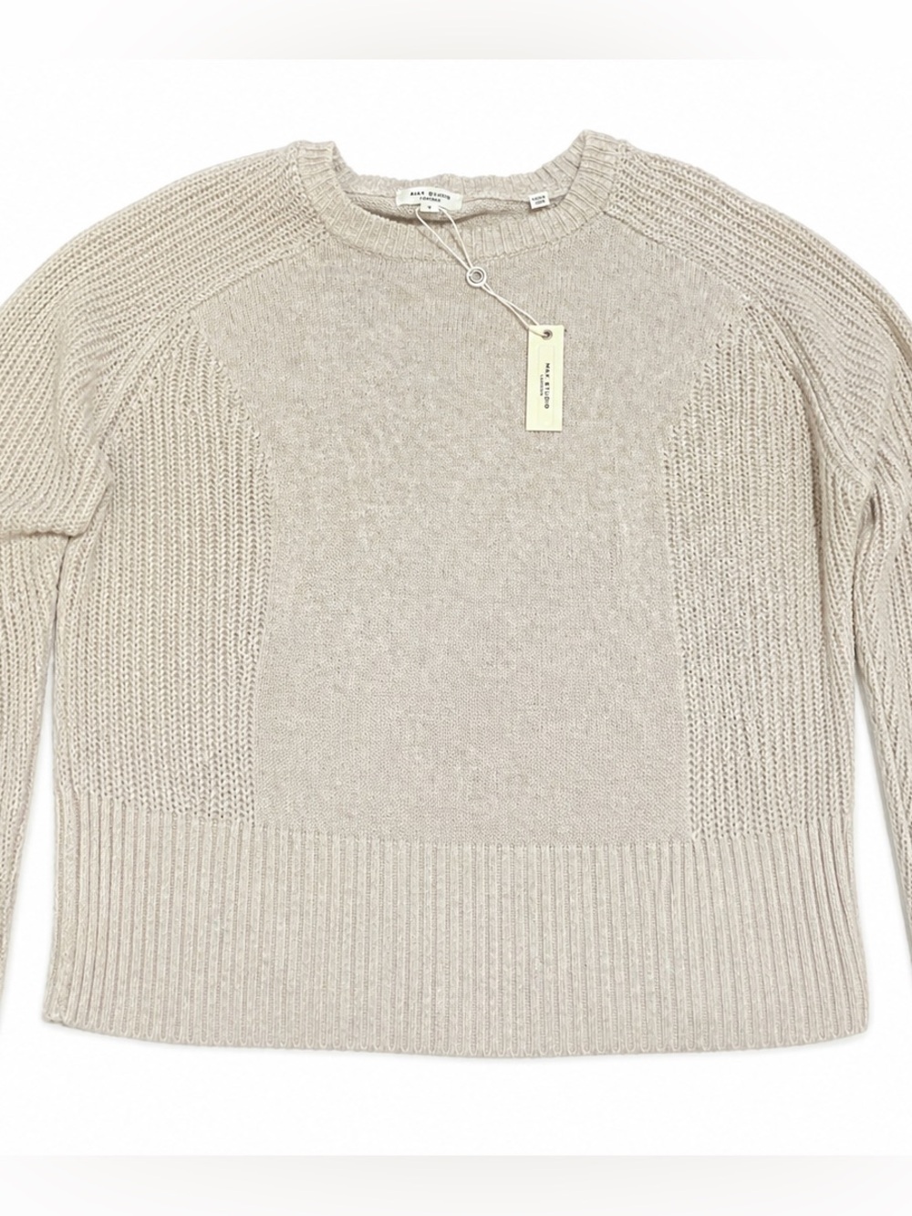 Max Studio London Beige Knit Sweater Crewneck Cozy Minimalist Size S NWT